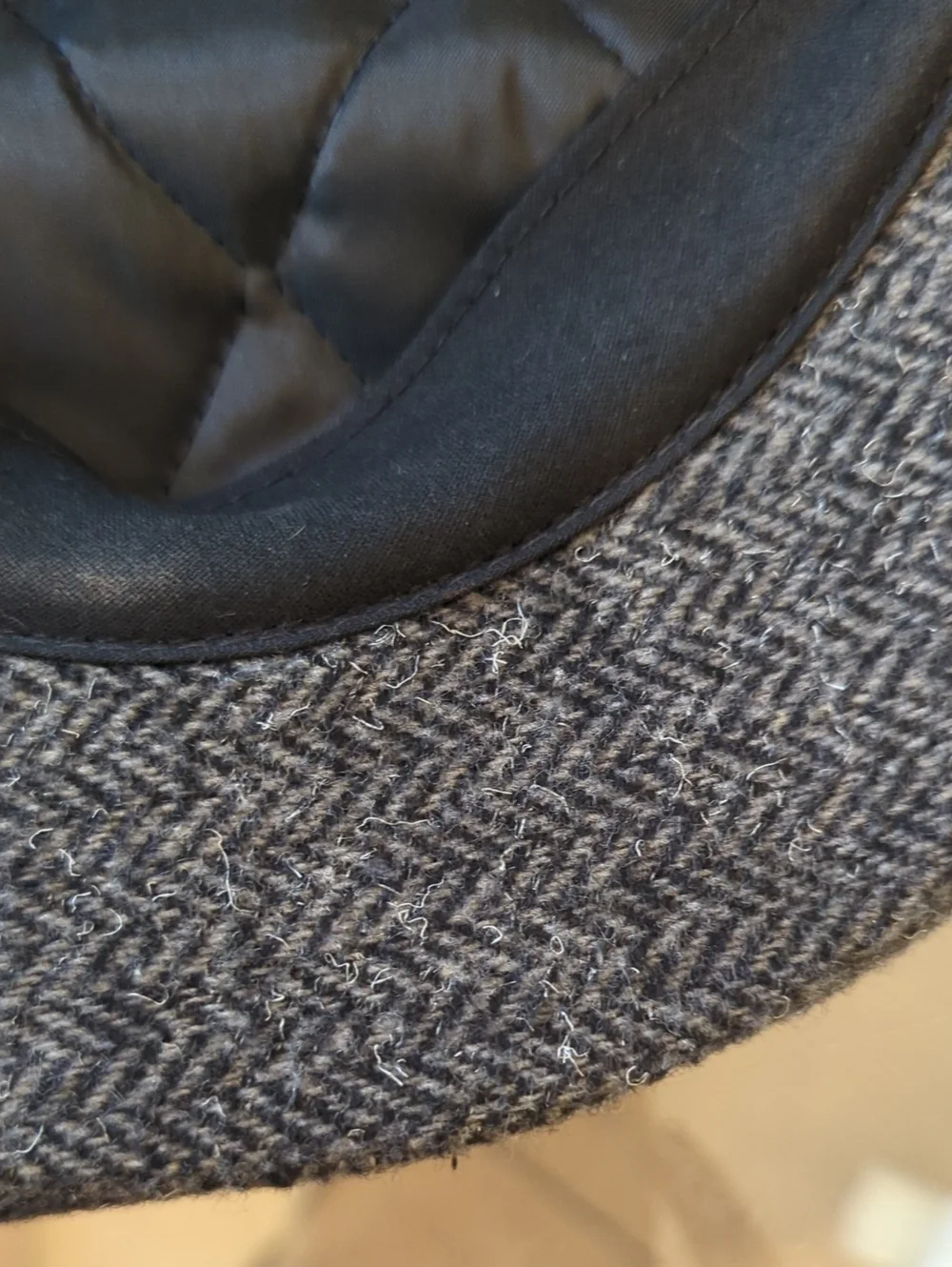 Vintage Sima Int. 100% Pure Wool Herringbone Skipper Cap Hat Black Grey  XL